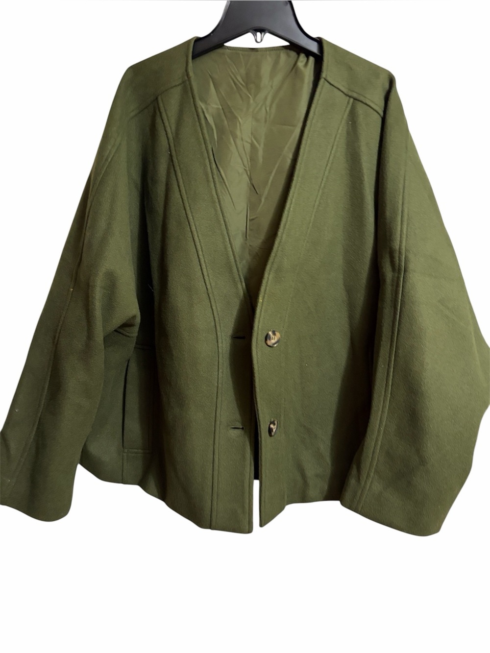 Army Green Button Front Swing Oversized Peacoat Jacket Sz L Women